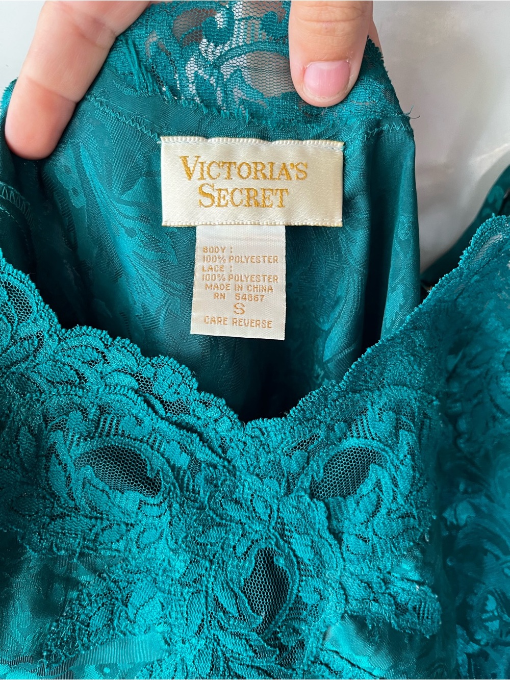 Vintage Victoria's Secret Teal Lace baby doll Slip size small